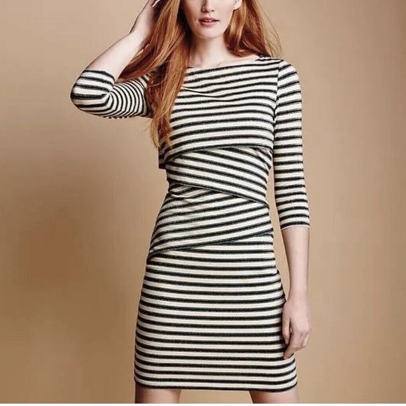 J McLaughlin Small Nicola Striped Signature Stretch Catalina Cloth Sheath Dress - Picture 1 of 10
